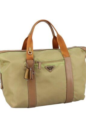 PRADA Hand Bag Nylon Beige Auth bs21036